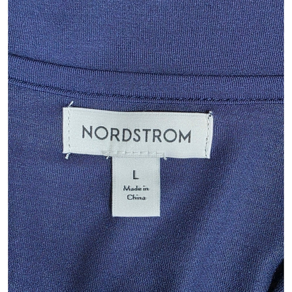 Nordstrom Pajama Shorts Set Blue w/White Piping Tencel Modal Long Sleeve - Picture 8 of 9